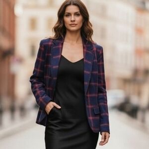 MERONA, SIZE 18, NAVY AND BURGUNDY WINE BLAZER, NWOT, EXCELLENT CONDITION.